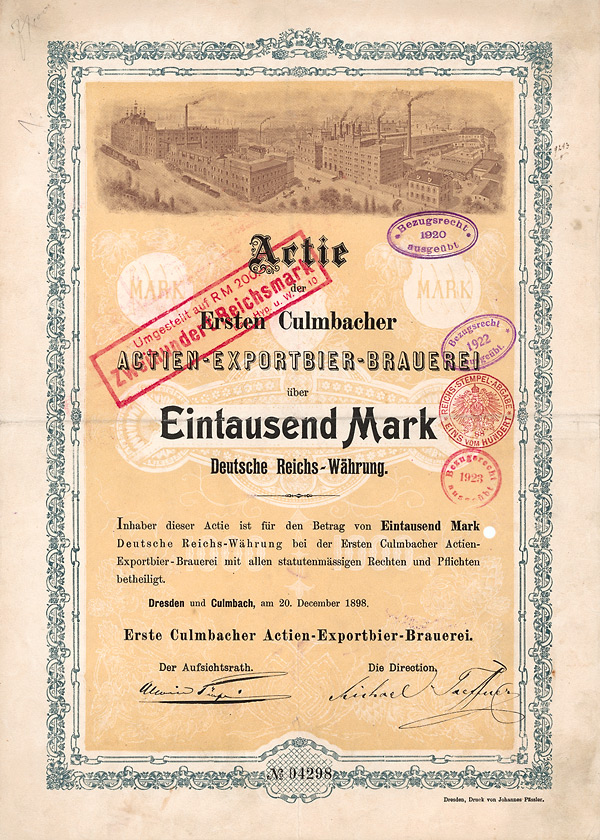Erste Culmbacher Actien-Exportbier-Brauerei 1898 - Auflage 270 - Hochdekorativ