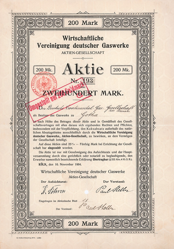 Wirtschaftliche Vereinigung deutscher Gaswerke AG, Köln, 1904