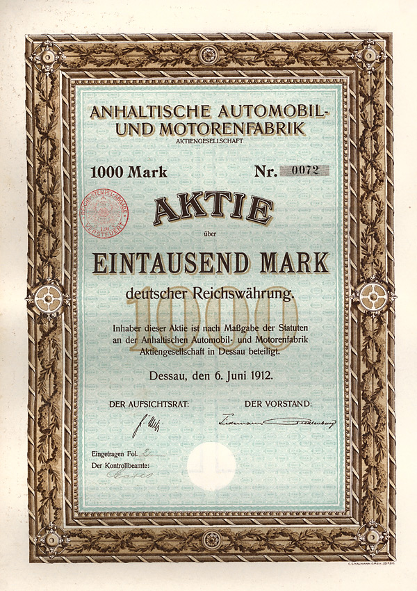 Anhaltische Automobil- und Motorenfabrik AG, Dessau, 1912