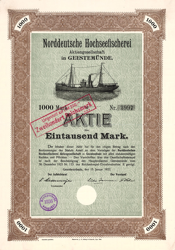 Norddeutsche Hochseefischerei AG, Geestemünde, 1922