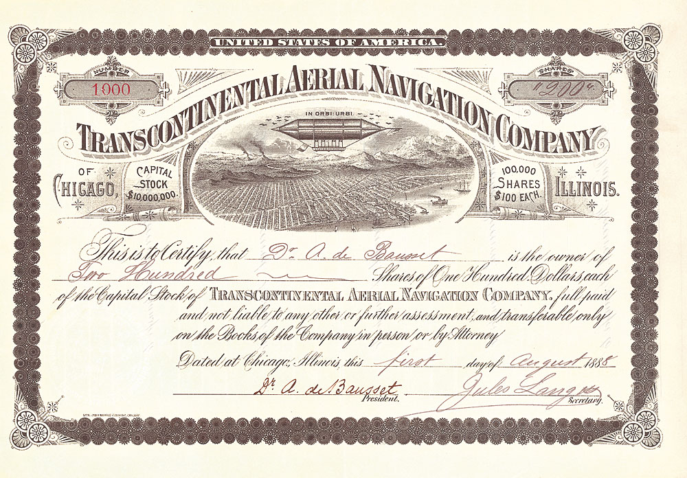 Transcontinental Aerial Navigation Company Nonvaleurs als Sammelobjekte und Kapitalanlage