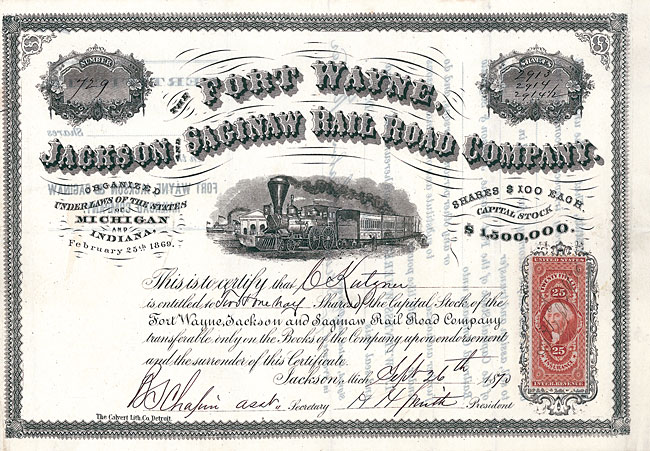 Fort Wayne, Jackson and Saginaw Railroad 1870