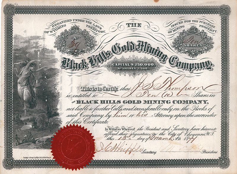 Black Hills Gold Mining Company 1877