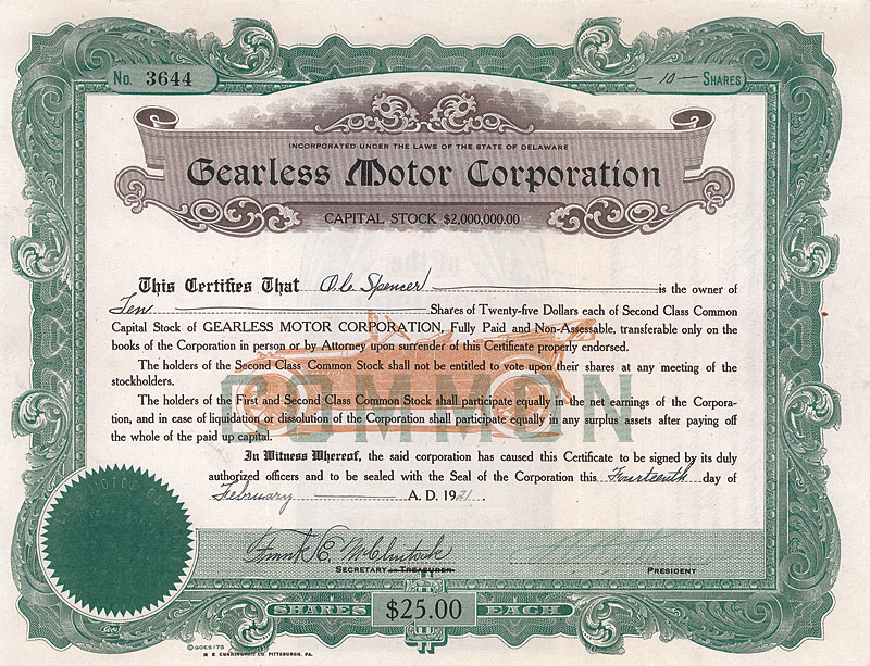 Gearless Motor Corporation 1921