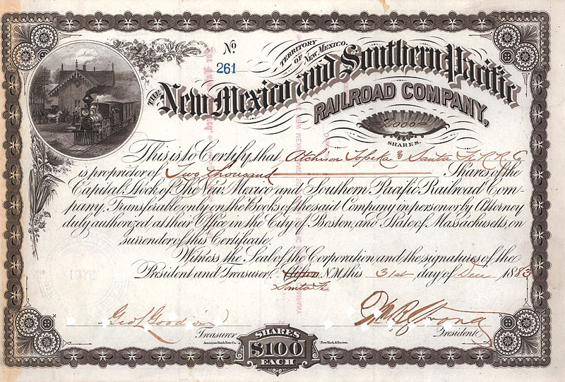 New Mexico and Southern Pacific Railroad Company. Santa Fe, 1883