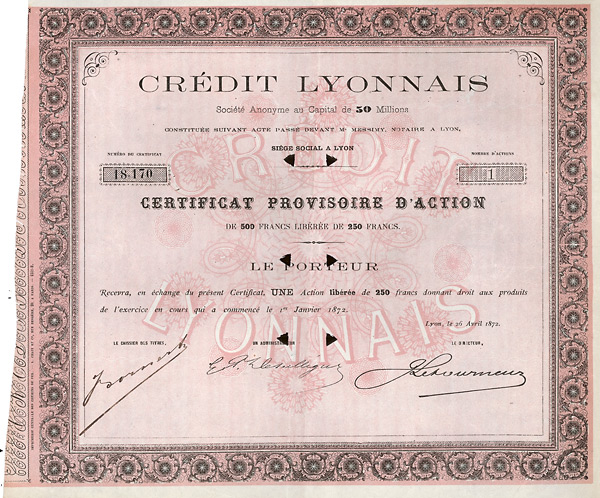 Crédit Lyonnais S.A., 1872