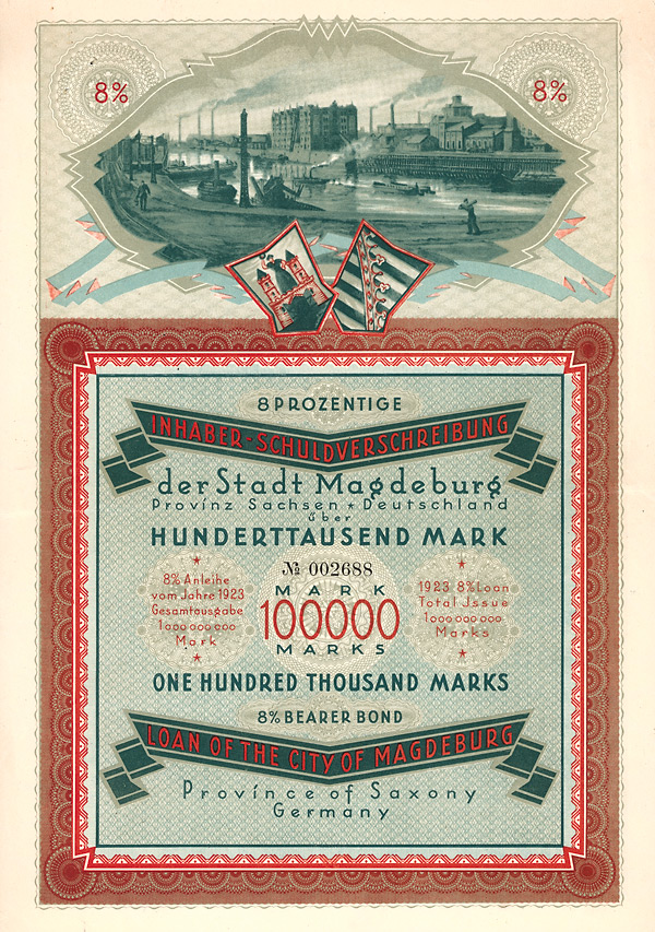 Stadt Magdeburg - Anleihe von 1923 - 100.000 Mark