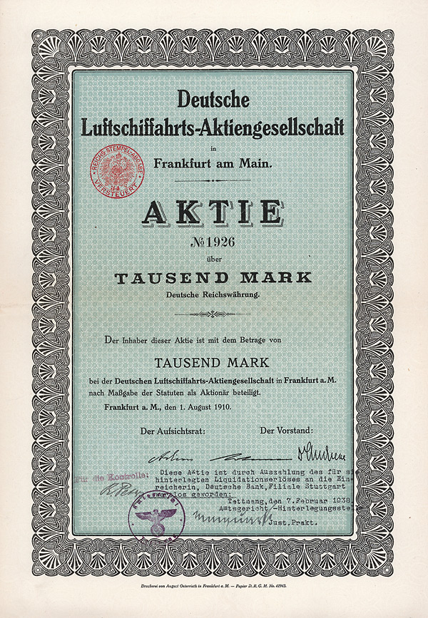 Deutsche Luftschiffahrts-AG, Frankfurt a.M., 1910 DELAG