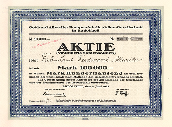 Gotthard Allweiler Pumpenfabrik AG 1923