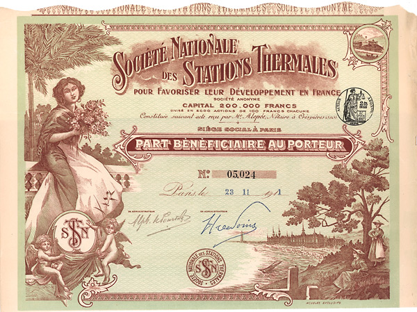 Société Nationale des Stations Thermales pour Favoriser leur Développement en France, Paris, 1911