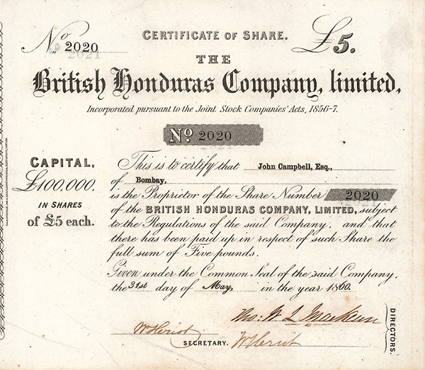 British Honduras Company, 1864