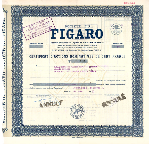 Société du FIGARO, Paris, 1937