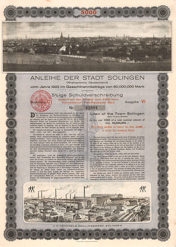Stadt Solingen, Anleihe von 1922