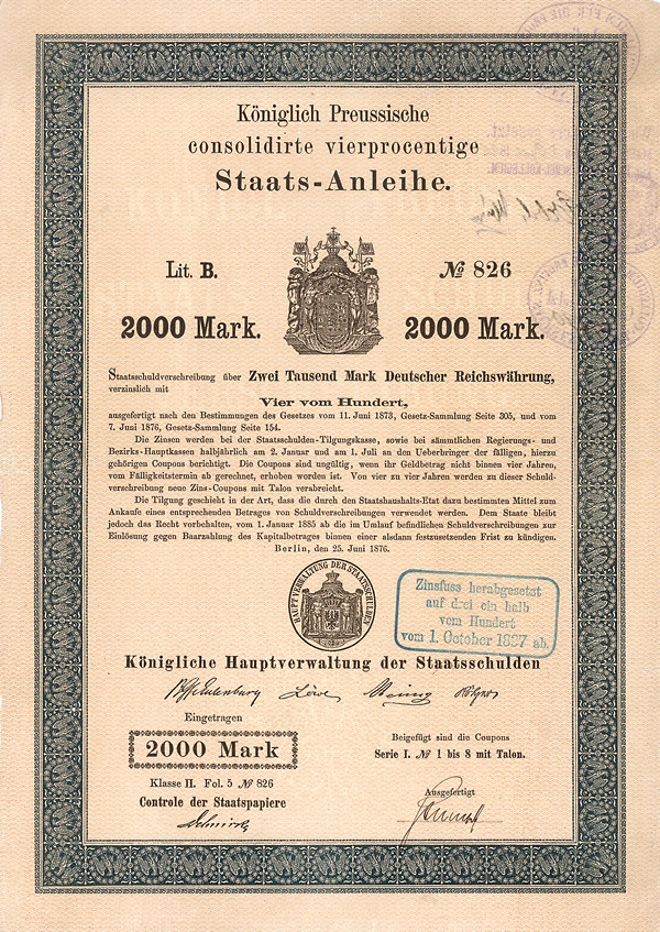 Königreich Preußen, Staatsschuldverschreibung, Staats-Anleihe von 1876
