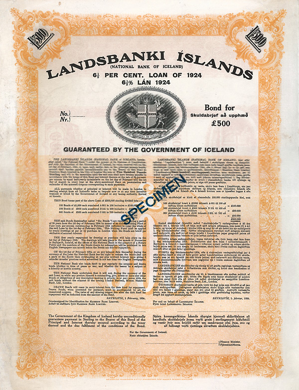 Landsbanki Islands (National Bank of Iceland) 1924