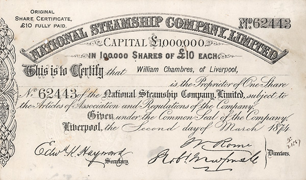 National Steamship Company, Liverpool, 1874