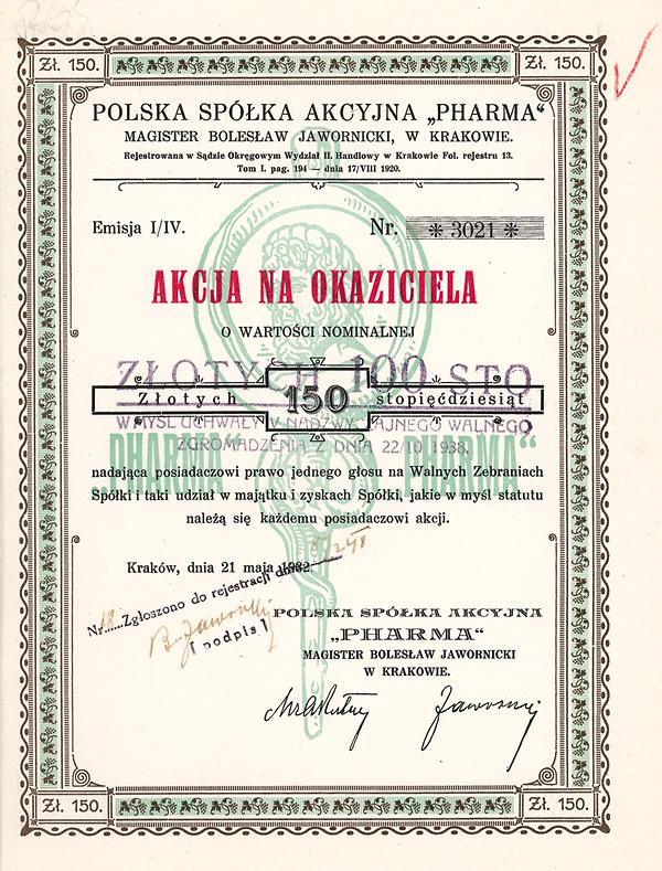Polska Sp. Akc. “Pharma” Magister Boleslaw Jawornicki, Krakau, 1932