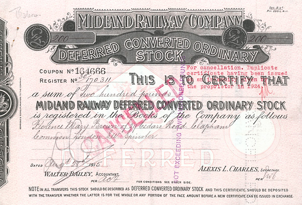 Midland Railway Company, London, 1915