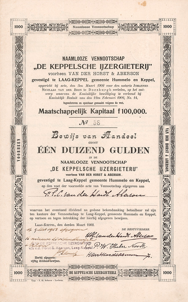 N.V. “De Keppelsche IJzergieterij” vorheen van der Horst & Aberson, Laag-Keppel, 1902