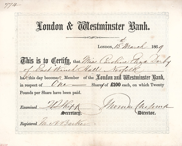 London and Westminster Bank London, 1869