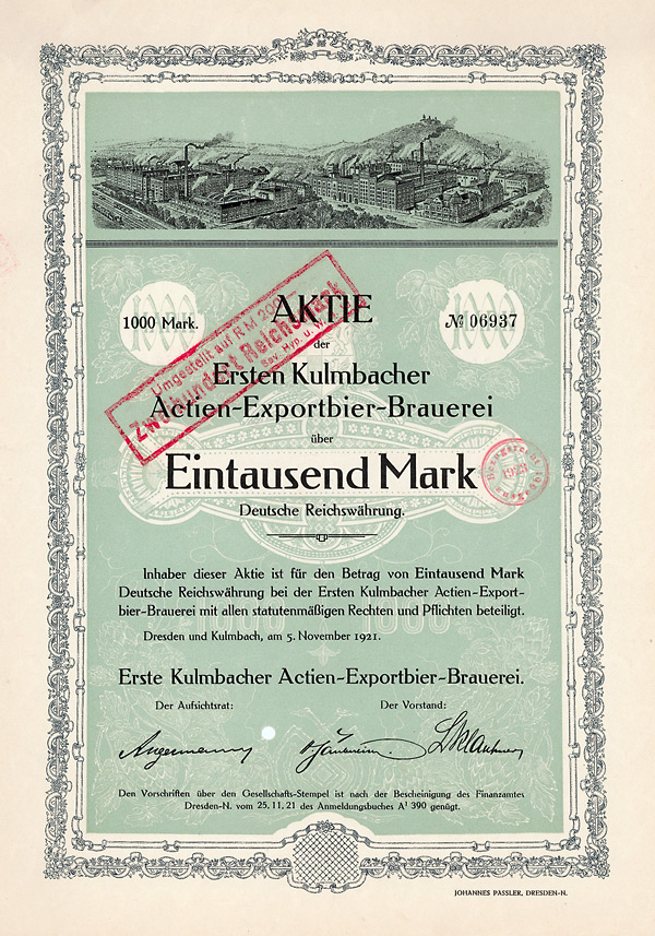 Erste Kulmbacher Actien-Exportbier-Brauerei 1921