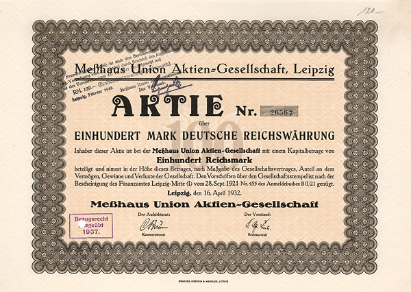 Messhaus Union Aktiengesellschaft, Leipzig, 1932