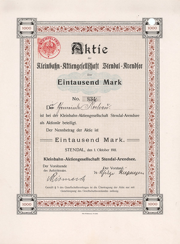 Kleinbahn-AG Stendal-Arendsee, Stendal, 1911