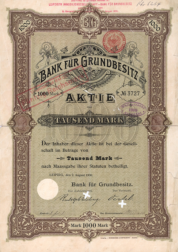Bank für Grundbesitz, Leipzig, 1900