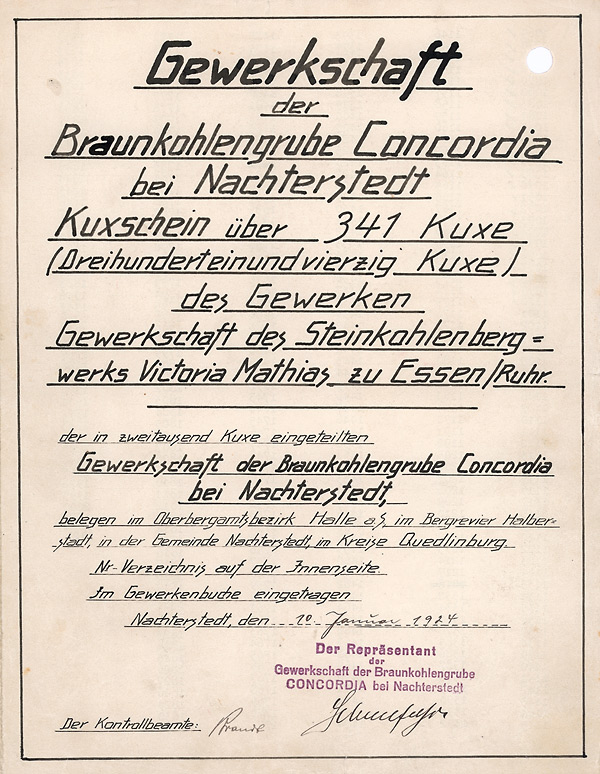 Gewerkschaft der Braunkohlen-grube Concordia bei Nachterstedt, 1924