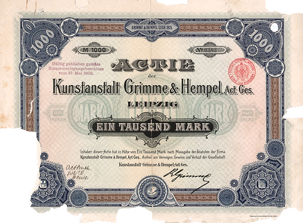 Kunstanstalt Grimme & Hempel AG, Leipzig, 1896