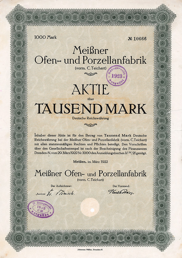 Meißner Ofen- und Porzellanfabrik (vorm. C. Teichert), Meissen, 1922