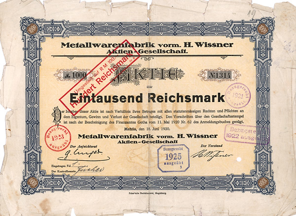 Metallwarenfabrik vorm. H. Wissner AG, Mehlis, 1920