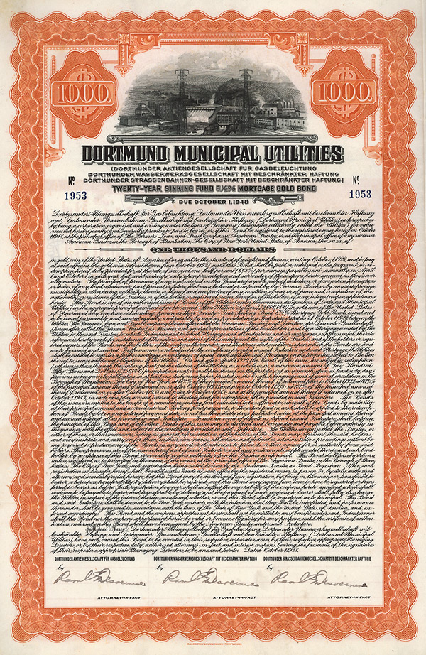 Dortmund Municipal Utilities - Gold Bond 1928