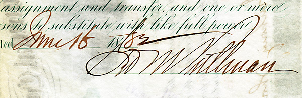 Ausgestellt auf und original unterschrieben von dem großen Erfinder und Industriellen George Mortimer Pullman (1831-1897)
